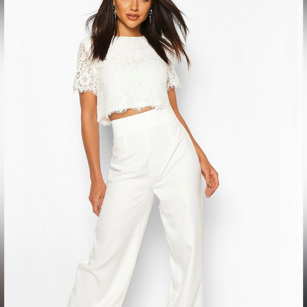 Woven Lace Top And Trouser Co-ord WHITE